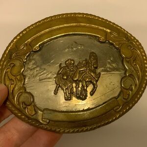 Vintage Tony Lama German Silver Jewelers Bronze Belt Buckle Steer Doggin